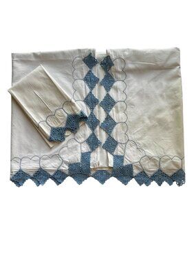 Vintage Handmade Blue Crochet Trim Child Bed Sheet / Pillowcase Cottagecore Set